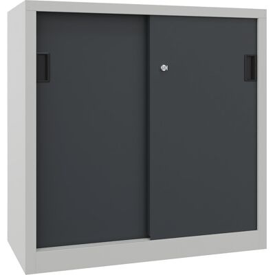 Schiebetürenschrank, Höhe 1000 mm, Vollblechtüren, BxT 1000 x 400 mm, mit 2 Fachböden, Tür anthrazit Pavoy Schiebetürenschrank, Höhe 1000 mm, Vollblechtüren, BxT 1000 x 400 mm, mit 2 Fachböden, Tür anthrazit Pavoy