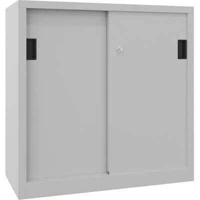 Schiebetürenschrank, Höhe 1000 mm, Vollblechtüren, BxT 1000 x 600 mm, mit 2 Fachböden, Tür lichtgrau Pavoy Schiebetürenschrank, Höhe 1000 mm, Vollblechtüren, BxT 1000 x 600 mm, mit 2 Fachböden, Tür lichtgrau Pavoy