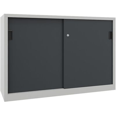 Schiebetürenschrank, Höhe 1000 mm, Vollblechtüren, BxT 1500 x 500 mm, mit Trennwand und 2 x 2 Fachböden, Tür anthrazit Pavoy Schiebetürenschrank, Höhe 1000 mm, Vollblechtüren, BxT 1500 x 500 mm, mit Trennwand und 2 x 2 Fachböden, Tür anthrazit Pavoy