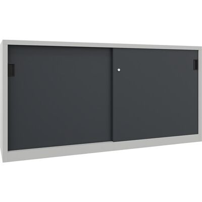 Schiebetürenschrank, Höhe 1000 mm, Vollblechtüren, BxT 2000 x 400 mm, mit Trennwand und 2 x 2 Fachböden, Tür anthrazit Pavoy Schiebetürenschrank, Höhe 1000 mm, Vollblechtüren, BxT 2000 x 400 mm, mit Trennwand und 2 x 2 Fachböden, Tür anthrazit Pavoy