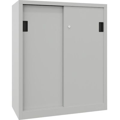 Schiebetürenschrank, Höhe 1200 mm, Vollblechtüren, BxT 1000 x 400 mm, mit 2 Fachböden, Tür lichtgrau Pavoy Schiebetürenschrank, Höhe 1200 mm, Vollblechtüren, BxT 1000 x 400 mm, mit 2 Fachböden, Tür lichtgrau Pavoy