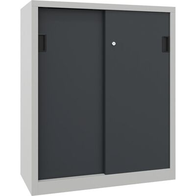 Schiebetürenschrank, Höhe 1200 mm, Vollblechtüren, BxT 1000 x 600 mm, mit 2 Fachböden, Tür anthrazit Pavoy Schiebetürenschrank, Höhe 1200 mm, Vollblechtüren, BxT 1000 x 600 mm, mit 2 Fachböden, Tür anthrazit Pavoy