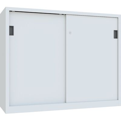 Schiebetürenschrank, Höhe 1200 mm, Vollblechtüren, BxT 1500 x 500 mm, mit Trennwand und 2 x 2 Fachböden, Tür lichtgrau Pavoy Schiebetürenschrank, Höhe 1200 mm, Vollblechtüren, BxT 1500 x 500 mm, mit Trennwand und 2 x 2 Fachböden, Tür lichtgrau Pavoy