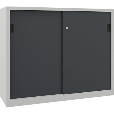 Schiebetürenschrank, Höhe 1200 mm, Vollblechtüren, BxT 1500 x 500 mm, mit Trennwand und 2 x 2 Fachböden, Tür anthrazit Pavoy Schiebetürenschrank, Höhe 1200 mm, Vollblechtüren, BxT 1500 x 500 mm, mit Trennwand und 2 x 2 Fachböden, Tür anthrazit Pavoy