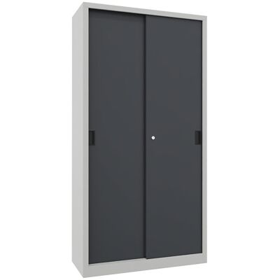 Schiebetürenschrank, Höhe 1950 mm, Vollblechtüren, BxT 1000 x 400 mm, mit 4 Fachböden, Tür anthrazit Pavoy Schiebetürenschrank, Höhe 1950 mm, Vollblechtüren, BxT 1000 x 400 mm, mit 4 Fachböden, Tür anthrazit Pavoy