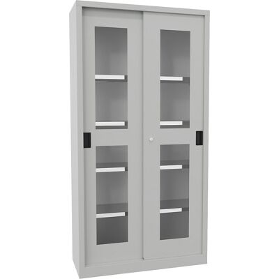 Schiebetürenschrank, Höhe 1950 mm, Sichtfenstertüren, BxT 1000 x 400 mm, mit 4 Fachböden, Tür lichtgrau Pavoy Schiebetürenschrank, Höhe 1950 mm, Sichtfenstertüren, BxT 1000 x 400 mm, mit 4 Fachböden, Tür lichtgrau Pavoy
