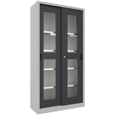 Schiebetürenschrank, Höhe 1950 mm, Sichtfenstertüren, BxT 1000 x 400 mm, mit 4 Fachböden, Tür anthrazit Pavoy Schiebetürenschrank, Höhe 1950 mm, Sichtfenstertüren, BxT 1000 x 400 mm, mit 4 Fachböden, Tür anthrazit Pavoy