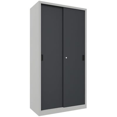 Schiebetürenschrank, Höhe 1950 mm, Vollblechtüren, BxT 1000 x 500 mm, mit 4 Fachböden, Tür anthrazit Pavoy Schiebetürenschrank, Höhe 1950 mm, Vollblechtüren, BxT 1000 x 500 mm, mit 4 Fachböden, Tür anthrazit Pavoy
