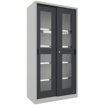 Schiebetürenschrank, Höhe 1950 mm, Sichtfenstertüren, BxT 1000 x 500 mm, mit 4 Fachböden, Tür anthrazit Pavoy Schiebetürenschrank, Höhe 1950 mm, Sichtfenstertüren, BxT 1000 x 500 mm, mit 4 Fachböden, Tür anthrazit Pavoy