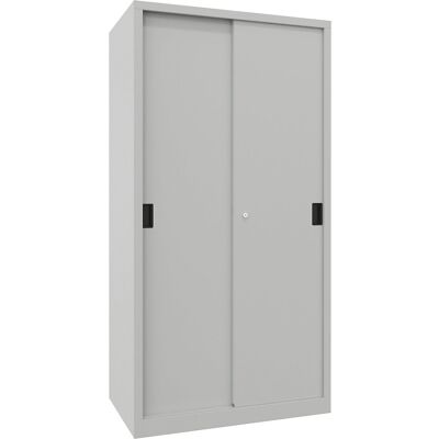 Schiebetürenschrank, Höhe 1950 mm, Vollblechtüren, BxT 1000 x 600 mm, mit 4 Fachböden, Tür lichtgrau Pavoy Schiebetürenschrank, Höhe 1950 mm, Vollblechtüren, BxT 1000 x 600 mm, mit 4 Fachböden, Tür lichtgrau Pavoy