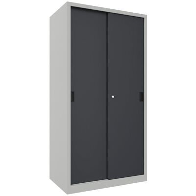 Schiebetürenschrank, Höhe 1950 mm, Vollblechtüren, BxT 1000 x 600 mm, mit 4 Fachböden, Tür anthrazit Pavoy Schiebetürenschrank, Höhe 1950 mm, Vollblechtüren, BxT 1000 x 600 mm, mit 4 Fachböden, Tür anthrazit Pavoy