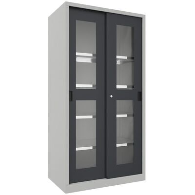 Schiebetürenschrank, Höhe 1950 mm, Sichtfenstertüren, BxT 1000 x 600 mm, mit 4 Fachböden, Tür anthrazit Pavoy Schiebetürenschrank, Höhe 1950 mm, Sichtfenstertüren, BxT 1000 x 600 mm, mit 4 Fachböden, Tür anthrazit Pavoy