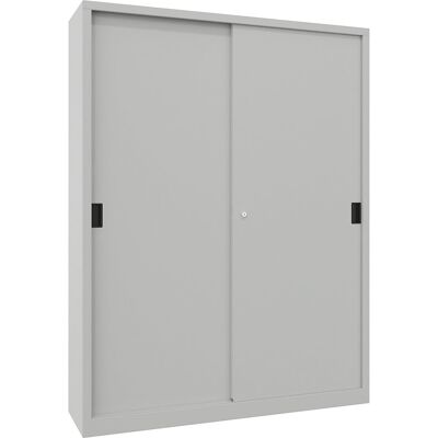 Schiebetürenschrank, Höhe 1950 mm, Vollblechtüren, BxT 1500 x 400 mm, mit Trennwand und 2 x 4 Fachböden, Tür lichtgrau Pavoy Schiebetürenschrank, Höhe 1950 mm, Vollblechtüren, BxT 1500 x 400 mm, mit Trennwand und 2 x 4 Fachböden, Tür lichtgrau Pavoy