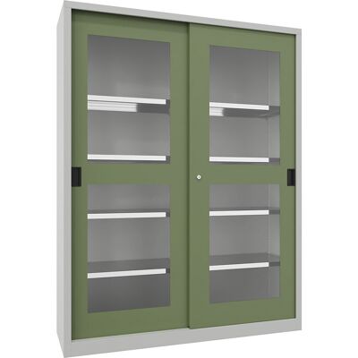 Schiebetürenschrank, Höhe 1950 mm, Sichtfenstertüren, BxT 1500 x 500 mm, mit Trennwand und 2 x 4 Fachböden, Tür resedagrün Pavoy Schiebetürenschrank, Höhe 1950 mm, Sichtfenstertüren, BxT 1500 x 500 mm, mit Trennwand und 2 x 4 Fachböden, Tür resedagrün Pavoy