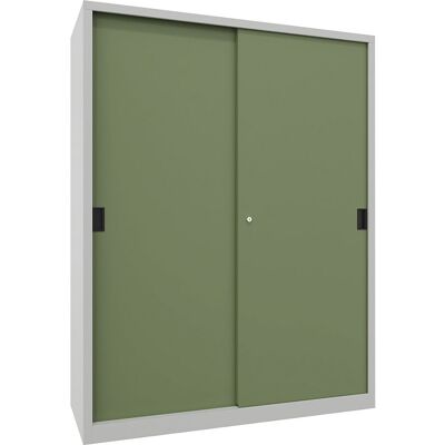 Schiebetürenschrank, Höhe 1950 mm, Vollblechtüren, BxT 1500 x 600 mm, mit Trennwand und 2 x 4 Fachböden, Tür resedagrün Pavoy Schiebetürenschrank, Höhe 1950 mm, Vollblechtüren, BxT 1500 x 600 mm, mit Trennwand und 2 x 4 Fachböden, Tür resedagrün Pavoy
