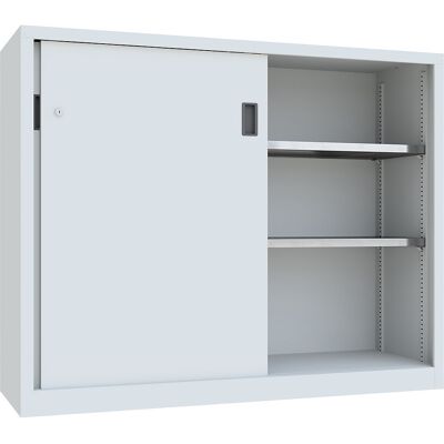 Schwerlast-Schiebetürenschrank, Höhe 1200 mm, Vollblechtüren, BxT 1500 x 500 mm, mit Trennwand und 2 x 2 Fachböden, Tür lichtgrau Pavoy Schwerlast-Schiebetürenschrank, Höhe 1200 mm, Vollblechtüren, BxT 1500 x 500 mm, mit Trennwand und 2 x 2 Fachböden, Tür lichtgrau Pavoy