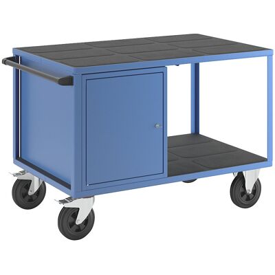 Montagewagen, Tragfähigkeit 500 kg, 1 Schrank links, Arbeitsfläche aus Kunststoff, lichtblau RAL 5012 eurokraft pro Montagewagen, Tragfähigkeit 500 kg, 1 Schrank links, Arbeitsfläche aus Kunststoff, lichtblau RAL 5012 eurokraft pro