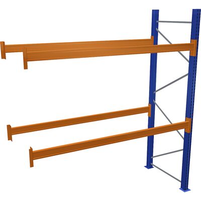 Palettenregal, blau/orange, HxBxT 3000 x 2700 x 1100 mm, Fachlast 2463 kg, Anbauregal SCHULTE Palettenregal, blau/orange, HxBxT 3000 x 2700 x 1100 mm, Fachlast 2463 kg, Anbauregal SCHULTE