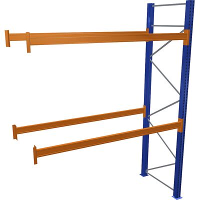 Palettenregal, blau/orange, HxBxT 3500 x 2700 x 1100 mm, Fachlast 2463 kg, Anbauregal SCHULTE Palettenregal, blau/orange, HxBxT 3500 x 2700 x 1100 mm, Fachlast 2463 kg, Anbauregal SCHULTE