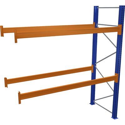 Palettenregal, blau/orange, HxBxT 3000 x 2700 x 1100 mm, Fachlast 3072 kg, Anbauregal SCHULTE Palettenregal, blau/orange, HxBxT 3000 x 2700 x 1100 mm, Fachlast 3072 kg, Anbauregal SCHULTE