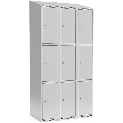 kaiserkraft 3er-Schließfachschrank Fydor, 3 Abteile, lichtgrau, B 900 mm, schräge Dachform, Zylinderschloss kaiserkraft 3er-Schließfachschrank Fydor, 3 Abteile, lichtgrau, B 900 mm, schräge Dachform, Zylinderschloss