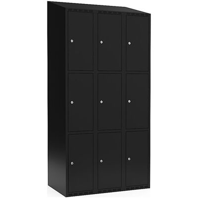 kaiserkraft 3er-Schließfachschrank Fydor, 3 Abteile, schwarz, B 900 mm, schräge Dachform, Zylinderschloss kaiserkraft 3er-Schließfachschrank Fydor, 3 Abteile, schwarz, B 900 mm, schräge Dachform, Zylinderschloss