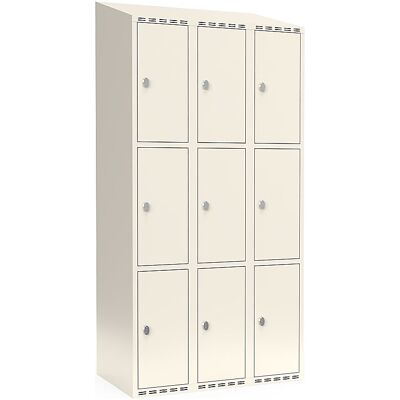 kaiserkraft 3er-Schließfachschrank Fydor, 3 Abteile, weiß, B 900 mm, schräge Dachform, Vorhängeschloss kaiserkraft 3er-Schließfachschrank Fydor, 3 Abteile, weiß, B 900 mm, schräge Dachform, Vorhängeschloss