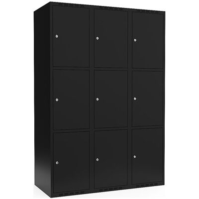 kaiserkraft 3er-Schließfachschrank Fydor, 3 Abteile, schwarz, B 1200 mm, flache Dachform, Zylinderschloss kaiserkraft 3er-Schließfachschrank Fydor, 3 Abteile, schwarz, B 1200 mm, flache Dachform, Zylinderschloss