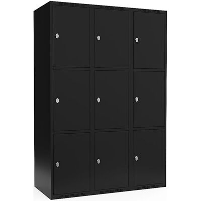 kaiserkraft 3er-Schließfachschrank Fydor, 3 Abteile, schwarz, B 1200 mm, flache Dachform, Vorhängeschloss kaiserkraft 3er-Schließfachschrank Fydor, 3 Abteile, schwarz, B 1200 mm, flache Dachform, Vorhängeschloss