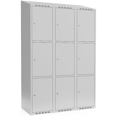 kaiserkraft 3er-Schließfachschrank Fydor, 3 Abteile, lichtgrau, B 1200 mm, schräge Dachform, Zylinderschloss kaiserkraft 3er-Schließfachschrank Fydor, 3 Abteile, lichtgrau, B 1200 mm, schräge Dachform, Zylinderschloss