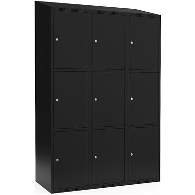 kaiserkraft 3er-Schließfachschrank Fydor, 3 Abteile, schwarz, B 1200 mm, schräge Dachform, Zylinderschloss kaiserkraft 3er-Schließfachschrank Fydor, 3 Abteile, schwarz, B 1200 mm, schräge Dachform, Zylinderschloss