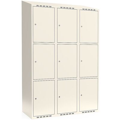 kaiserkraft 3er-Schließfachschrank Fydor, 3 Abteile, weiß, B 1200 mm, schräge Dachform, Zylinderschloss kaiserkraft 3er-Schließfachschrank Fydor, 3 Abteile, weiß, B 1200 mm, schräge Dachform, Zylinderschloss