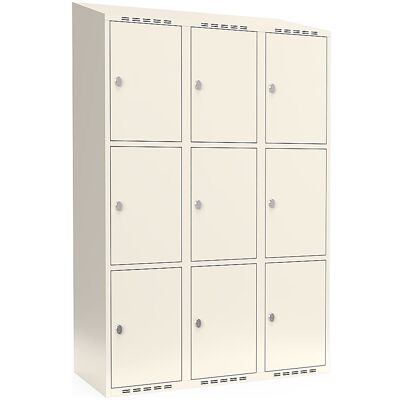 kaiserkraft 3er-Schließfachschrank Fydor, 3 Abteile, weiß, B 1200 mm, schräge Dachform, Vorhängeschloss kaiserkraft 3er-Schließfachschrank Fydor, 3 Abteile, weiß, B 1200 mm, schräge Dachform, Vorhängeschloss