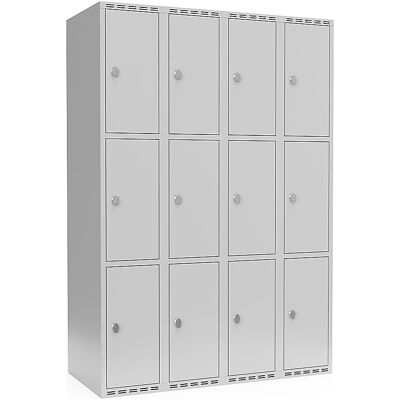 kaiserkraft 3er-Schließfachschrank Fydor, 4 Abteile, lichtgrau, B 1200 mm, flache Dachform, Vorhängeschloss kaiserkraft 3er-Schließfachschrank Fydor, 4 Abteile, lichtgrau, B 1200 mm, flache Dachform, Vorhängeschloss