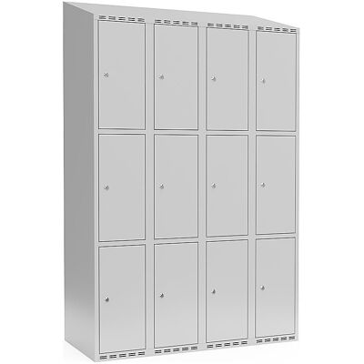 kaiserkraft 3er-Schließfachschrank Fydor, 4 Abteile, lichtgrau, B 1200 mm, schräge Dachform, Zylinderschloss kaiserkraft 3er-Schließfachschrank Fydor, 4 Abteile, lichtgrau, B 1200 mm, schräge Dachform, Zylinderschloss