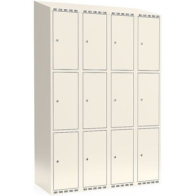 kaiserkraft 3er-Schließfachschrank Fydor, 4 Abteile, weiß, B 1200 mm, schräge Dachform, Zylinderschloss kaiserkraft 3er-Schließfachschrank Fydor, 4 Abteile, weiß, B 1200 mm, schräge Dachform, Zylinderschloss
