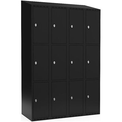 kaiserkraft 3er-Schließfachschrank Fydor, 4 Abteile, schwarz, B 1200 mm, schräge Dachform, Vorhängeschloss kaiserkraft 3er-Schließfachschrank Fydor, 4 Abteile, schwarz, B 1200 mm, schräge Dachform, Vorhängeschloss