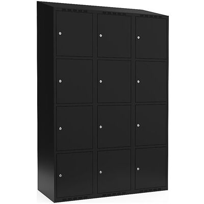 kaiserkraft 4er-Schließfachschrank Fydor, 3 Abteile, schwarz, B 1200 mm, schräge Dachform, Zylinderschloss kaiserkraft 4er-Schließfachschrank Fydor, 3 Abteile, schwarz, B 1200 mm, schräge Dachform, Zylinderschloss