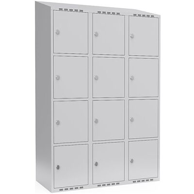 kaiserkraft 4er-Schließfachschrank Fydor, 3 Abteile, lichtgrau, B 1200 mm, schräge Dachform, Vorhängeschloss kaiserkraft 4er-Schließfachschrank Fydor, 3 Abteile, lichtgrau, B 1200 mm, schräge Dachform, Vorhängeschloss