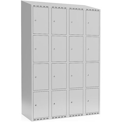 kaiserkraft 4er-Schließfachschrank Fydor, 4 Abteile, lichtgrau, B 1200 mm, schräge Dachform, Zylinderschloss kaiserkraft 4er-Schließfachschrank Fydor, 4 Abteile, lichtgrau, B 1200 mm, schräge Dachform, Zylinderschloss