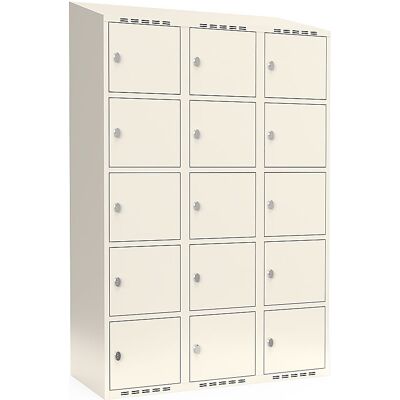 kaiserkraft 5er-Schließfachschrank Fydor, 3 Abteile, weiß, B 1200 mm, schräge Dachform, Vorhängeschloss kaiserkraft 5er-Schließfachschrank Fydor, 3 Abteile, weiß, B 1200 mm, schräge Dachform, Vorhängeschloss