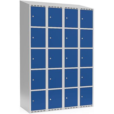 kaiserkraft 5er-Schließfachschrank Fydor, 4 Abteile, lichtgrau / enzianblau, B 1200 mm, schräge Dachform, Zylinderschloss kaiserkraft 5er-Schließfachschrank Fydor, 4 Abteile, lichtgrau / enzianblau, B 1200 mm, schräge Dachform, Zylinderschloss