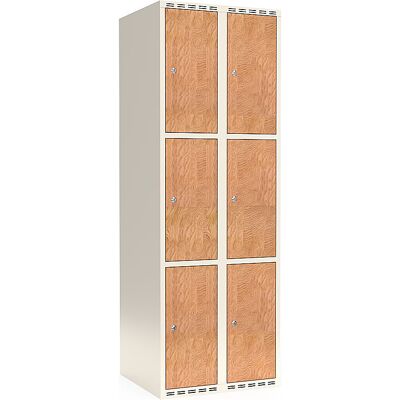 kaiserkraft 3er-Schließfachschrank Fydor, HPL, 2 Abteile, weiß/Eiche, B 600 mm, flache Dachform, Zylinderschloss kaiserkraft 3er-Schließfachschrank Fydor, HPL, 2 Abteile, weiß/Eiche, B 600 mm, flache Dachform, Zylinderschloss