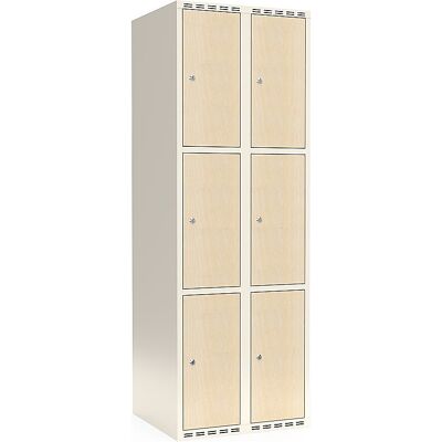 kaiserkraft 3er-Schließfachschrank Fydor, HPL, 2 Abteile, weiß/Birke, B 600 mm, flache Dachform, Zylinderschloss kaiserkraft 3er-Schließfachschrank Fydor, HPL, 2 Abteile, weiß/Birke, B 600 mm, flache Dachform, Zylinderschloss