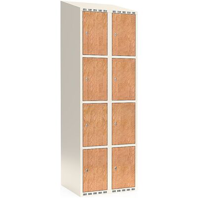 kaiserkraft 4er-Schließfachschrank Fydor, HPL, 2 Abteile, weiß/Eiche, B 600 mm, schräge Dachform, Zylinderschloss kaiserkraft 4er-Schließfachschrank Fydor, HPL, 2 Abteile, weiß/Eiche, B 600 mm, schräge Dachform, Zylinderschloss