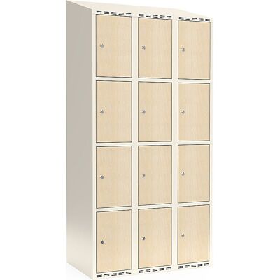 kaiserkraft 4er-Schließfachschrank Fydor, HPL, 3 Abteile, weiß/Birke, B 900 mm, schräge Dachform, Zylinderschloss kaiserkraft 4er-Schließfachschrank Fydor, HPL, 3 Abteile, weiß/Birke, B 900 mm, schräge Dachform, Zylinderschloss