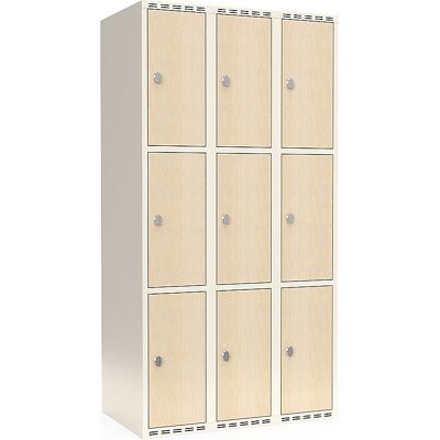 kaiserkraft 3er-Schließfachschrank Fydor, HPL, 3 Abteile, weiß/Birke, B 900 mm, flache Dachform, Vorhängeschloss kaiserkraft 3er-Schließfachschrank Fydor, HPL, 3 Abteile, weiß/Birke, B 900 mm, flache Dachform, Vorhängeschloss