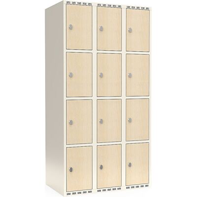 kaiserkraft 4er-Schließfachschrank Fydor, HPL, 3 Abteile, weiß/Birke, B 900 mm, flache Dachform, Vorhängeschloss kaiserkraft 4er-Schließfachschrank Fydor, HPL, 3 Abteile, weiß/Birke, B 900 mm, flache Dachform, Vorhängeschloss