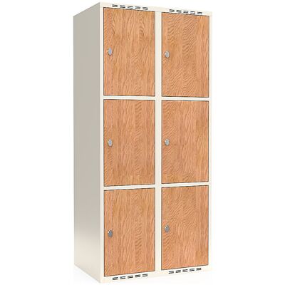 kaiserkraft 3er-Schließfachschrank Fydor, HPL, 2 Abteile, weiß/Eiche, B 800 mm, flache Dachform, Vorhängeschloss kaiserkraft 3er-Schließfachschrank Fydor, HPL, 2 Abteile, weiß/Eiche, B 800 mm, flache Dachform, Vorhängeschloss
