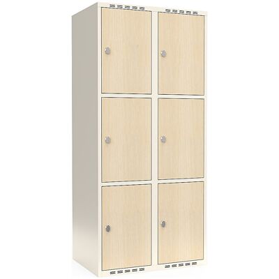 kaiserkraft 3er-Schließfachschrank Fydor, HPL, 2 Abteile, weiß/Birke, B 800 mm, flache Dachform, Vorhängeschloss kaiserkraft 3er-Schließfachschrank Fydor, HPL, 2 Abteile, weiß/Birke, B 800 mm, flache Dachform, Vorhängeschloss